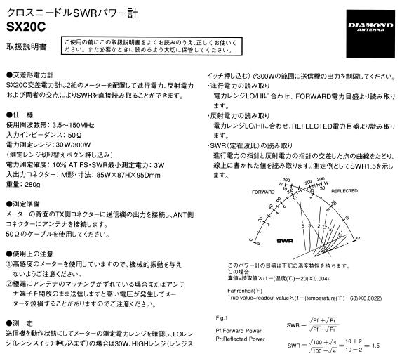 ダイヤモンドアンテナ SX20C】交差形電力計 3.5～30/50～54/130～150MHz帯